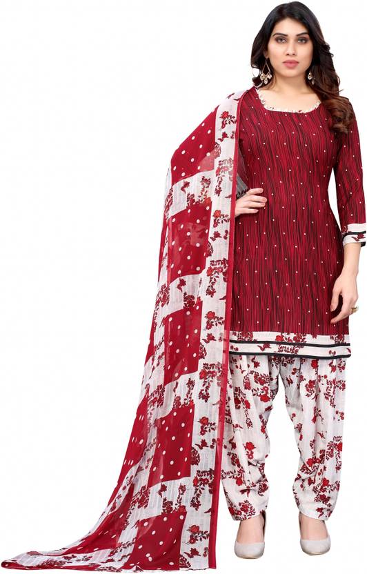 Sufiyana Ámour's Maroon & White Printed Suit Material for Females