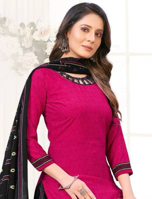 Sufiyana Ámour's Fuchsia Pink & Black Printed Suit Material for Females