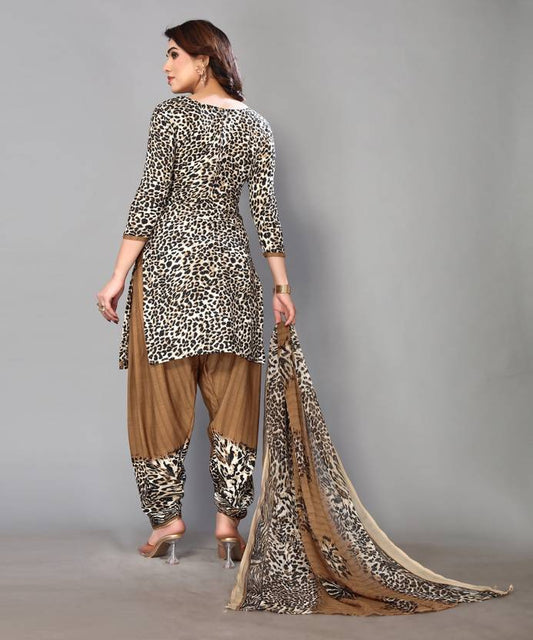 Sufiyana Ámour's Brown & Black Animal Print Dress Material for Females