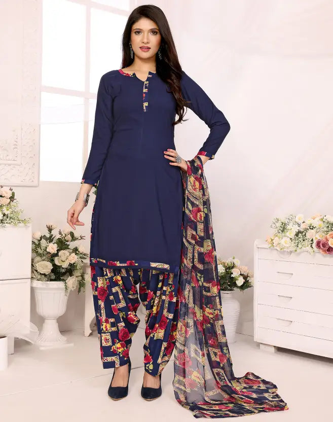 Sufiyana Ámour's Navy Blue & Multi-Patterned Suit Material for Females