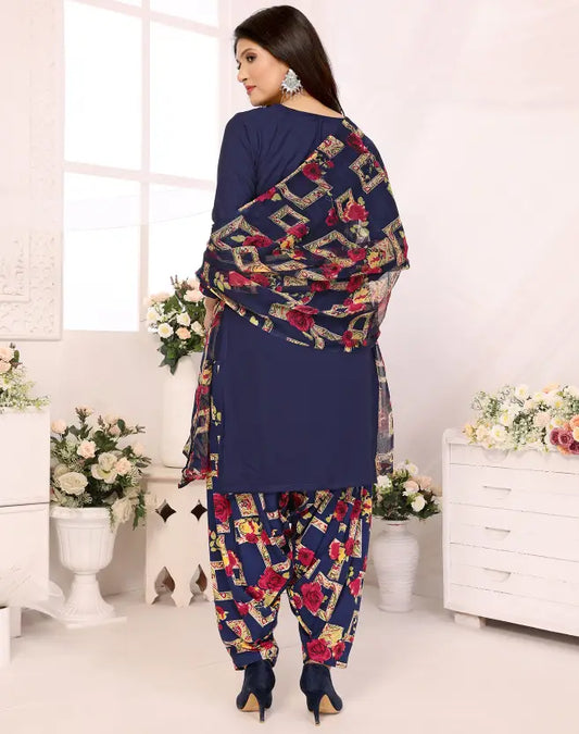 Sufiyana Ámour's Navy Blue & Multi-Patterned Suit Material for Females