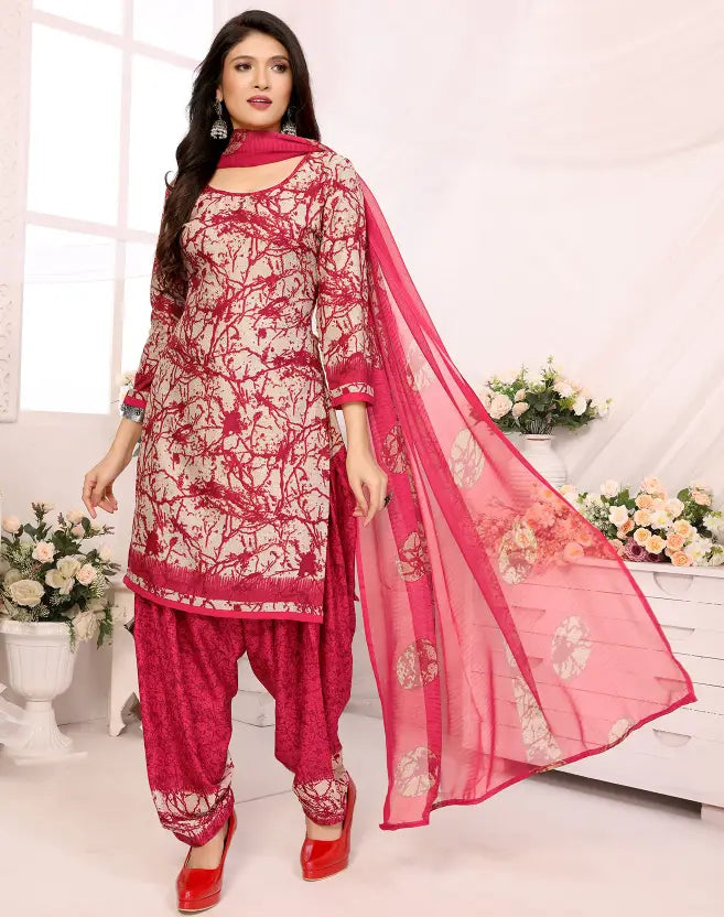 Sufiyana Ámour's Pink & Cream Printed Salwar Suit Material for Females