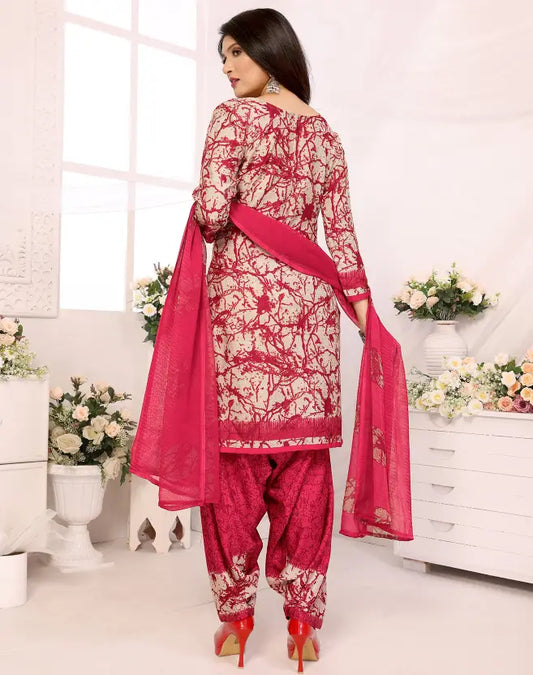 Sufiyana Ámour's Pink & Cream Printed Salwar Suit Material for Females