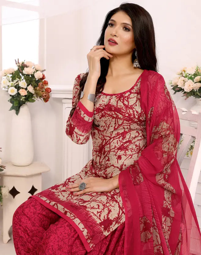 Sufiyana Ámour's Pink & Cream Printed Salwar Suit Material for Females