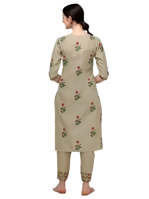 Sufiyana Ámour's White-Creamish Printed and Embroidered Kurta and Pant Set for Women