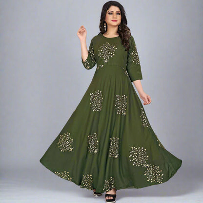 Sufiyana Ámour's Deep Green Rayon Anarkali Dress