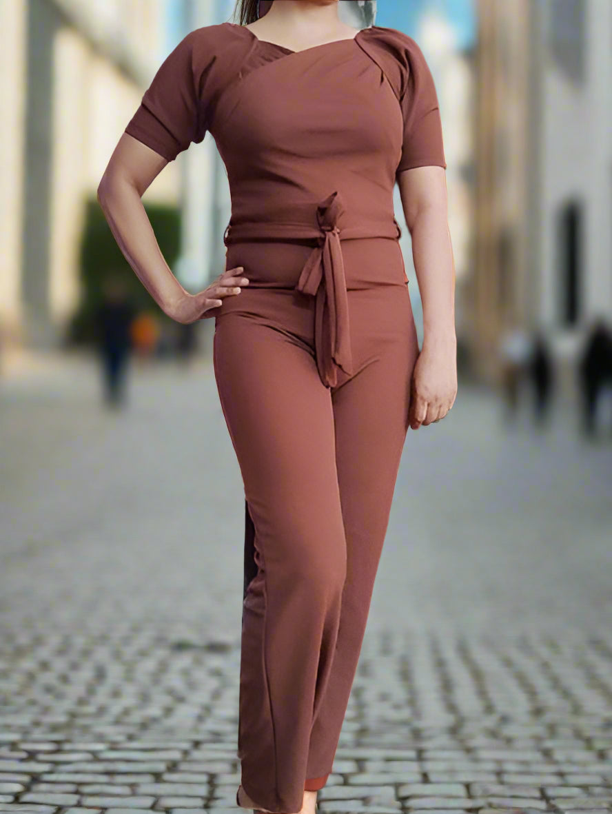 Sufiyana Ámour's Rich Brown Two-Piece Polyester Jumpsuit