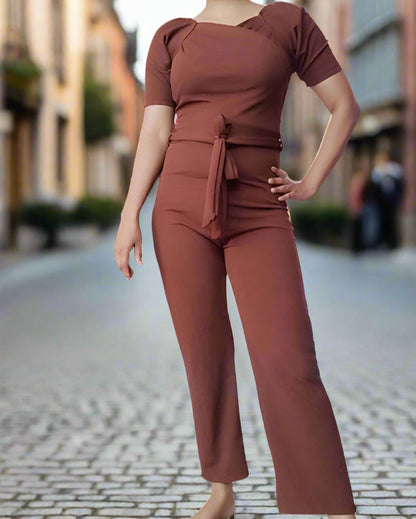Sufiyana Ámour's Rich Brown Two-Piece Polyester Jumpsuit