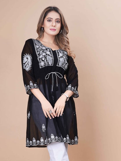 Sufiyana Ámour's Black Georgette Chikankari Top for Females