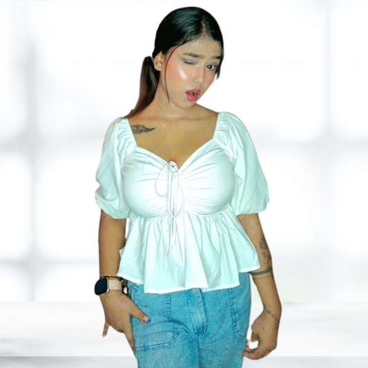 Sufiyana Ámour's White Poly Crepe Peplum Top for Females