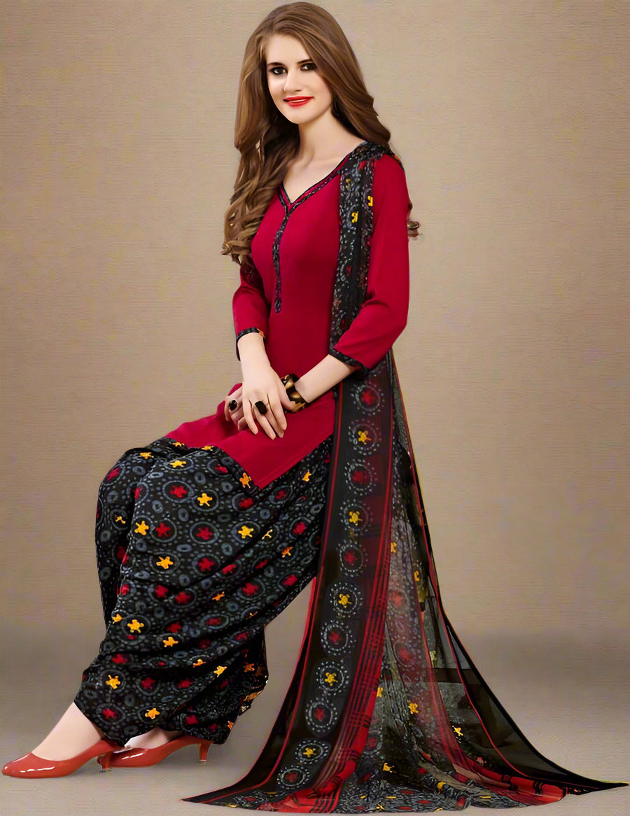 Sufiyana Ámour's Deep Red & Black Salwar Suit Material for Females