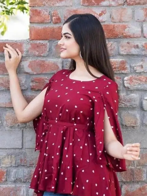Sufiyana Ámour's Elegant Deep Red Crepe Top for Females
