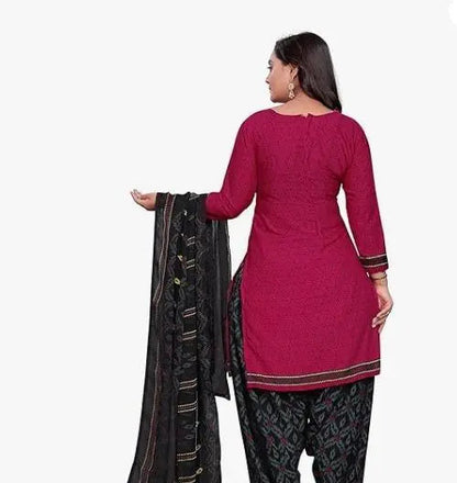 Sufiyana Ámour's Fuchsia Pink & Black Printed Suit Material for Females