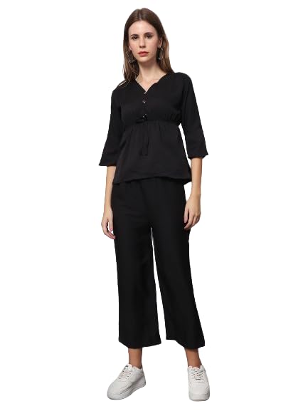 Chic Crepe Black Two-Piece Jumpsuit Set: Top and Pants Ensemble