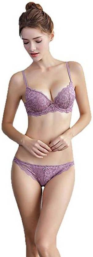 Sufiyana Ámour's Sexy Light Purple Floral Lace Lingerie Set