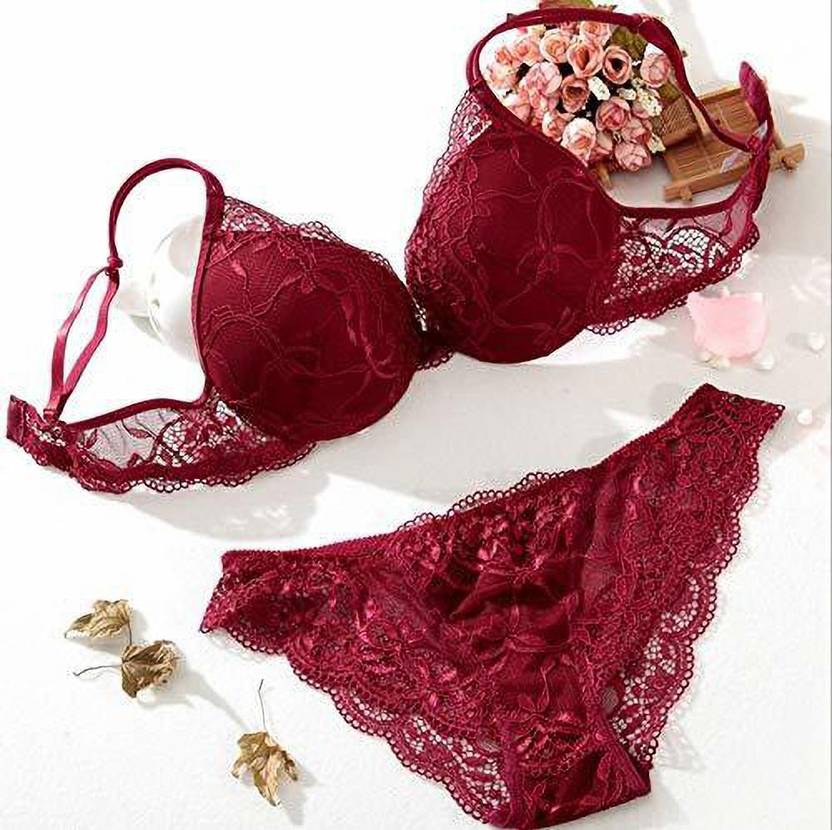 Sufiyana Ámour's Sexy Maroon Floral Lace Honeymoon Lingerie Set