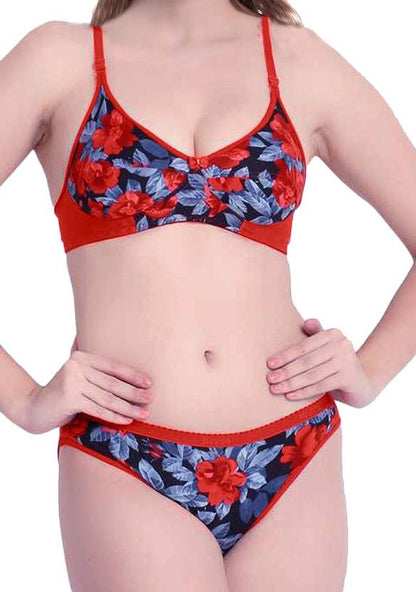 Sufiyana Ámour's Sexy Red and Blue Floral Print Lingerie Set
