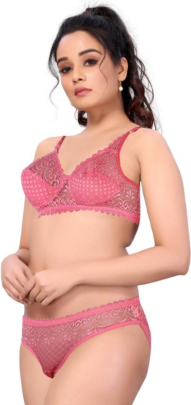 Sufiyana Ámour's Sexy Vibrant Pink Floral Lace Lingerie Set