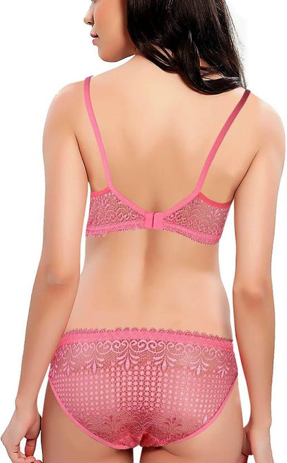 Sufiyana Ámour's Sexy Vibrant Pink Floral Lace Lingerie Set