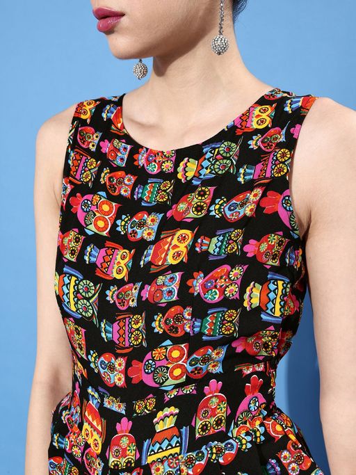 Sufiyana Ámour's Black Multicolor Owl Print Dhoti Jumpsuit for Females