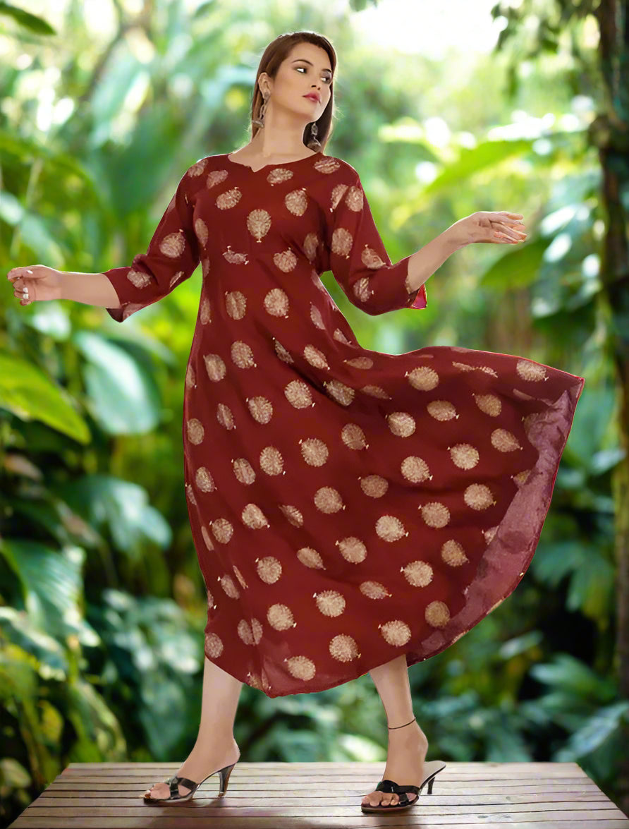 Sufiyana Ámour's Maroon & Gold Printed Myra Voguish Kurta for Females