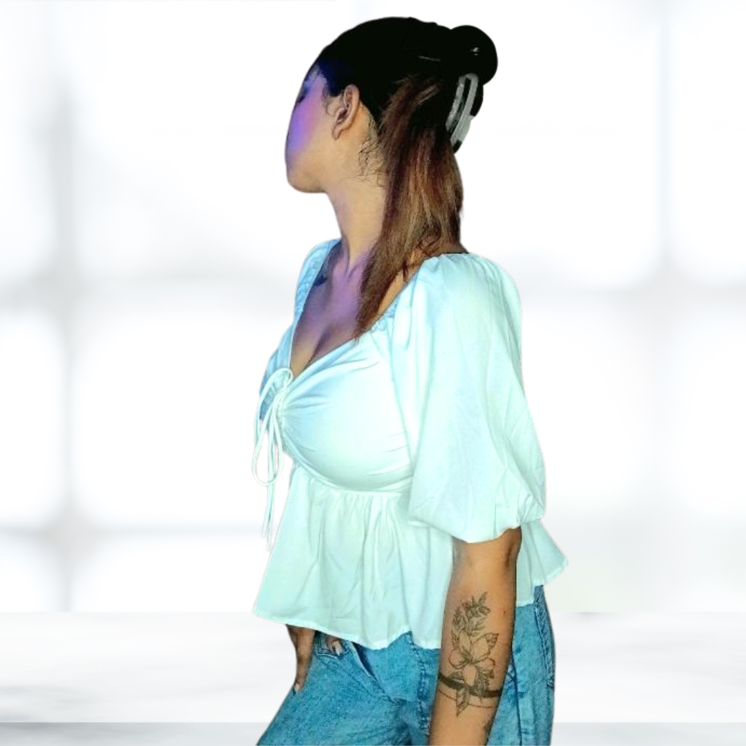 Sufiyana Ámour's White Poly Crepe Peplum Top for Females