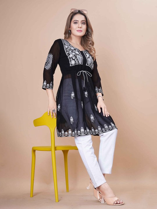 Sufiyana Ámour's Black Georgette Chikankari Top for Females
