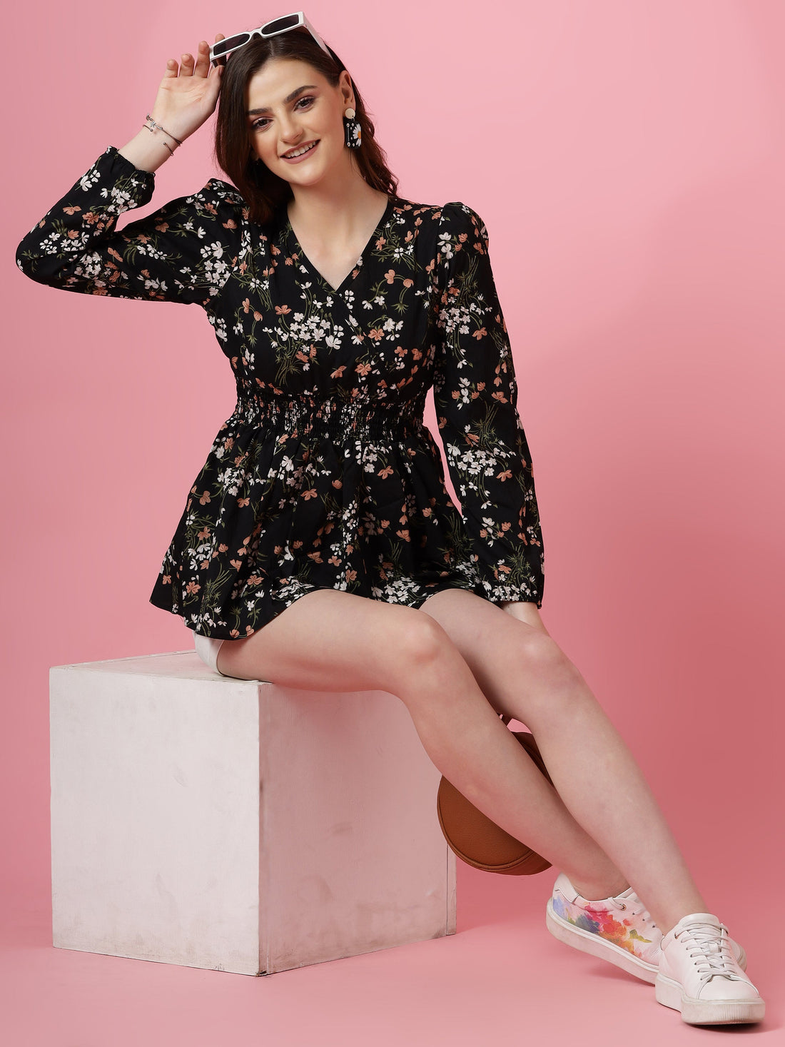 Sufiyana Ámour's Black Crepe Peplum Top for Females