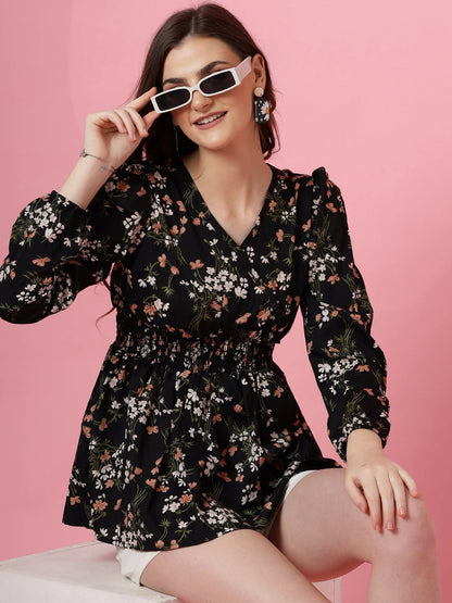 Sufiyana Ámour's Black Crepe Peplum Top for Females