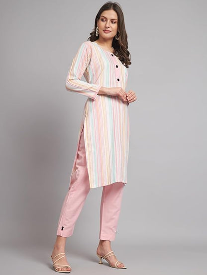 Sufiyana Ámour's Pink Striped Kurti With Dupatta And Trouser