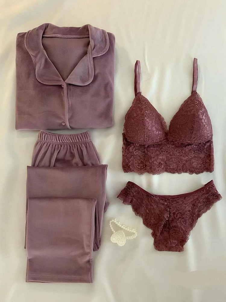 Sufiyana Ámour's Luxe Purple Night Suit & Bra Panty Set Combo for Women