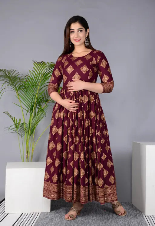 Sufiyana Ámour's Maroon Printed Rayon Flared Anarkali Kurta for Females