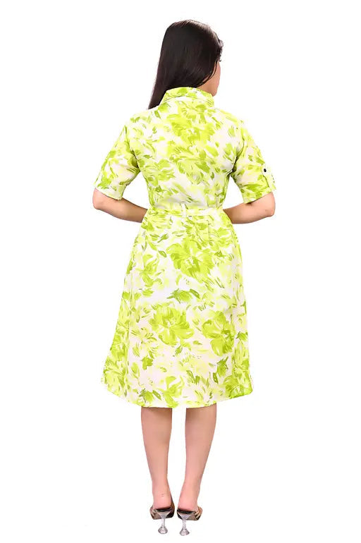 Sufiyana Ámour's Light Green Floral Cotton Shirt Dress for Women