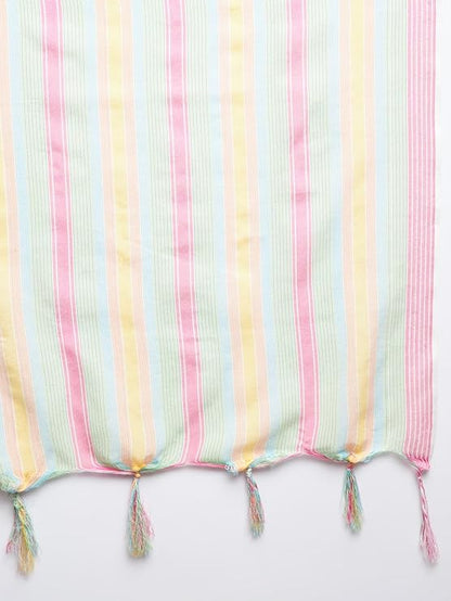 Sufiyana Ámour's Pink Striped Kurti With Dupatta And Trouser