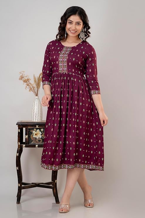 Sufiyana Ámour's Wine Color Printed Anarkali Kurta for Females
