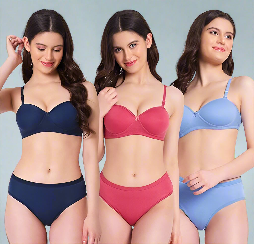Sufiyana Ámour's Sexy Maroon, Navy Blue, and Light Blue Lingerie Set