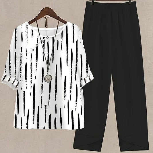 Sufiyana Ámour's White & Black Stylish Pant With Top Set For Women