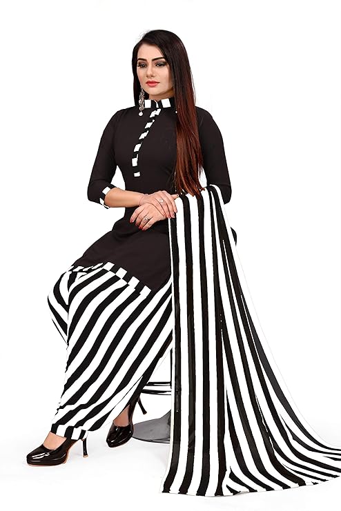 Sufiyana Ámour's Black & White Striped Suit Material for Females