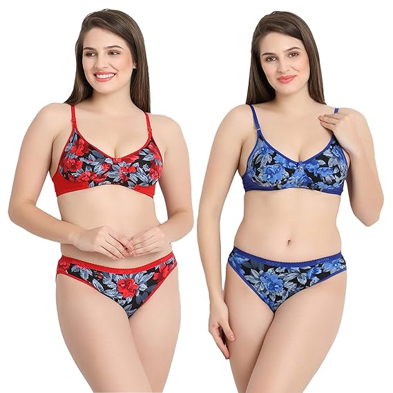 Sufiyana Ámour's Sexy Red and Blue Floral Print Lingerie Set