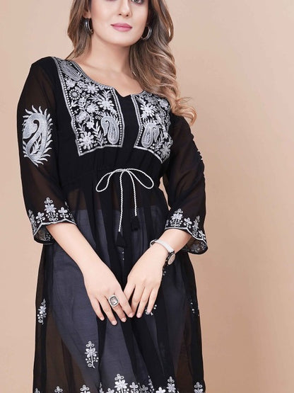 Sufiyana Ámour's Black Georgette Chikankari Top for Females