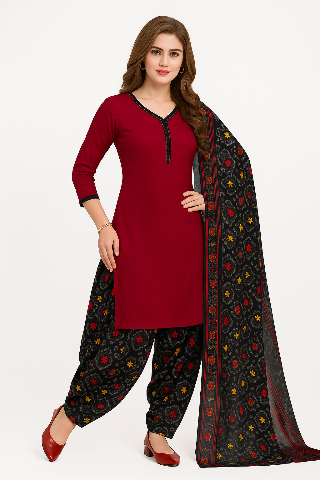 Sufiyana Ámour's Deep Red & Black Salwar Suit Material for Females