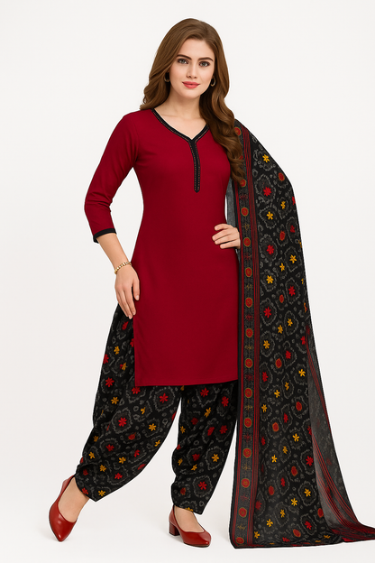 Sufiyana Ámour's Deep Red & Black Salwar Suit Material for Females