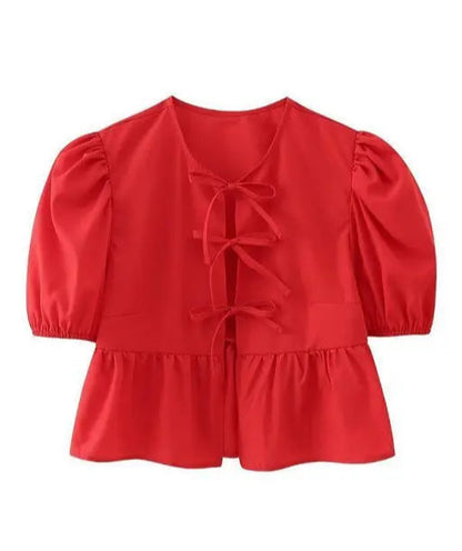 Sufiyana Ámour's Red Tie-Front Rayon Crop Top for Women