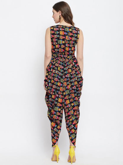 Sufiyana Ámour's Black Multicolor Owl Print Dhoti Jumpsuit for Females