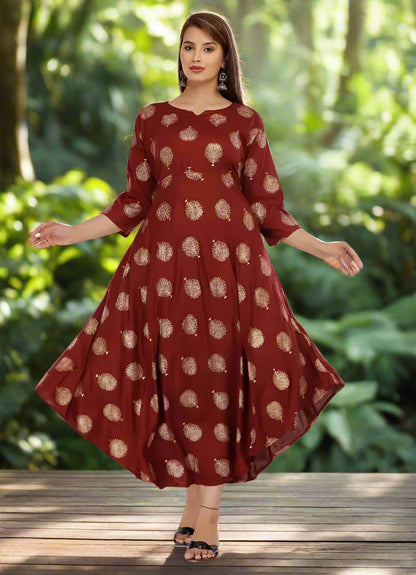 Sufiyana Ámour's Maroon & Gold Printed Myra Voguish Kurta for Females