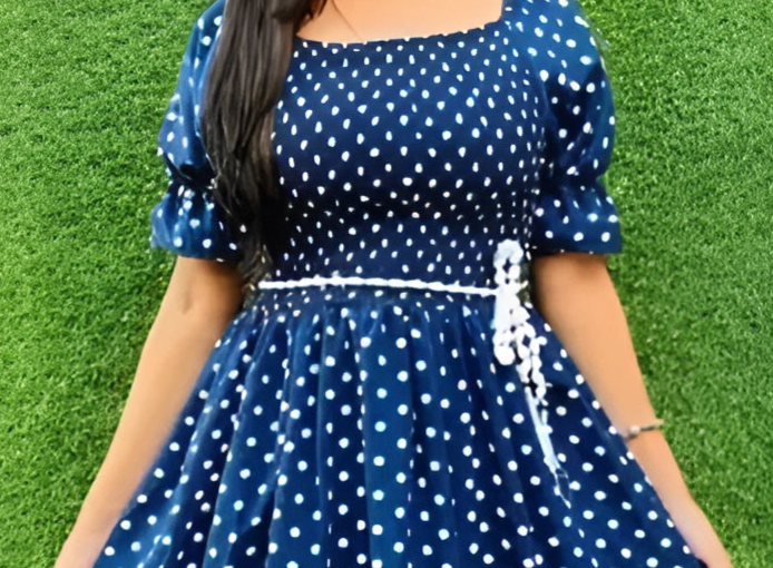 Sufiyana Ámour's Navy Blue Polka Dot Crepe Midi Dress for Women
