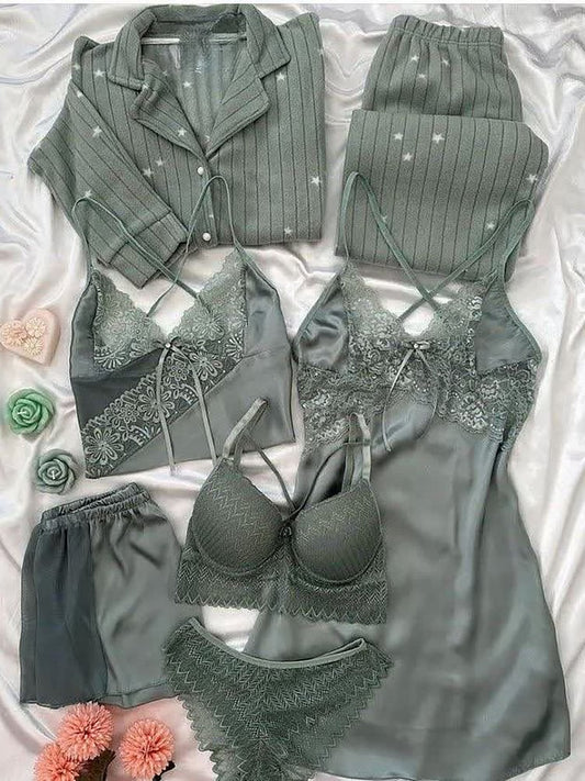 Sufiyana Ámour's Satin Light Green Cotton Night Suit Combo Set