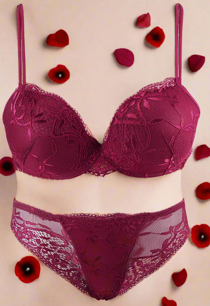 Sufiyana Ámour's Sexy Maroon Floral Lace Honeymoon Lingerie Set
