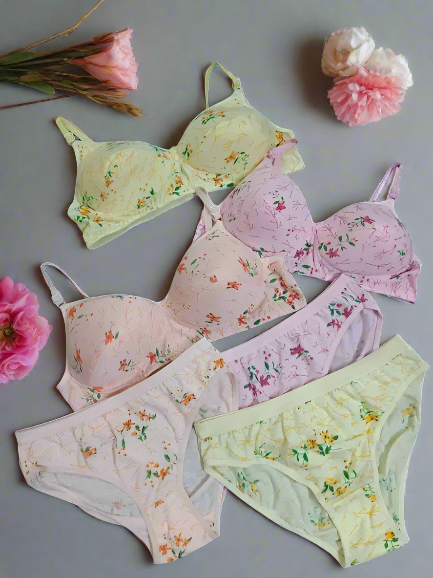 Sufiyana Ámour's Sexy Light Pink, Pale Yellow, and light Pink Floral Lingerie