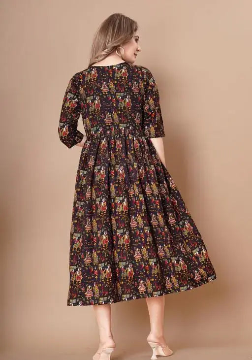 Sufiyana Ámour's Black Printed Rayon Anarkali Kurta Dress for Females